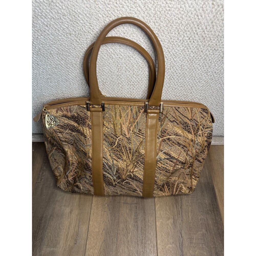 Vintage 70's Morris Moskowitz Tapestry Leather Handbag Purse MM USA - Picture 2 of 13